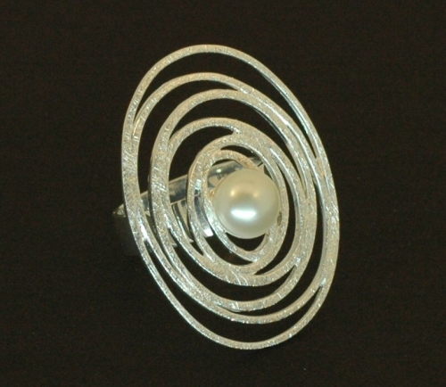 Preview: Perlenring Silber eismatt